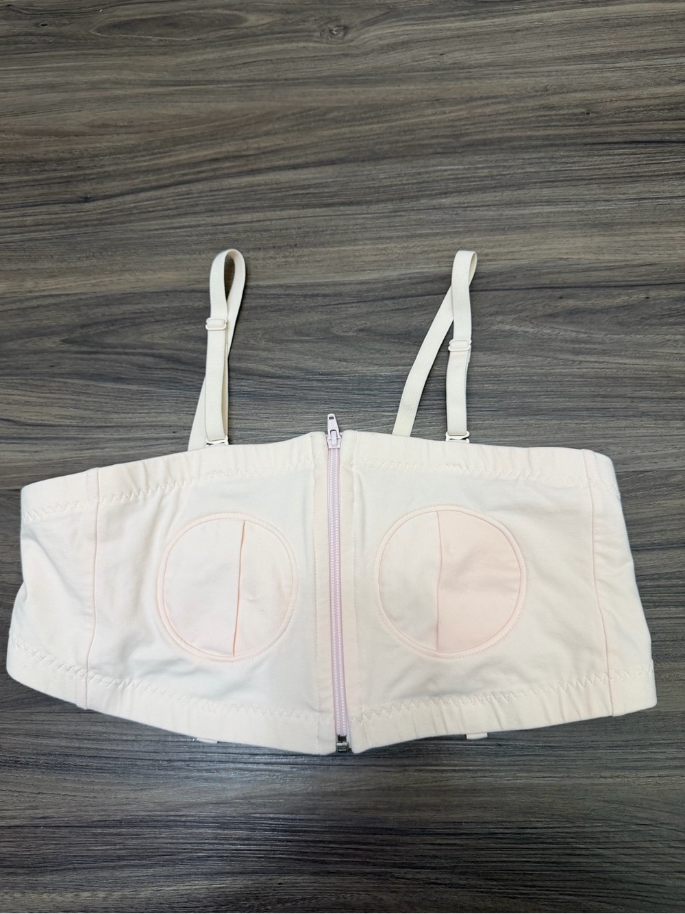 light pink hands-free pumping and nursing bustier bra